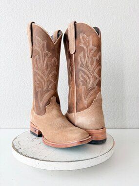 Lane SARATOGA Square Toe Cowboy Boots Womens Size 7 Latte Suede Western Cowgirl